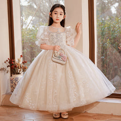 Children's dress dress flower girl wedding light luxury high-end girl host piano performance dress girls summer