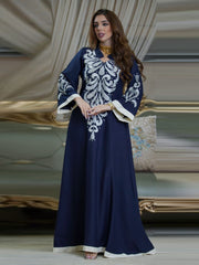 Middle East Ramadan New Muslim Women's Long Dress Embroidered Color Matching Dress Jalabiya Ethnic Arab clothing
