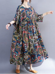 Women's summer new literary retro age-reducing fat mm200 catties short-sleeved large print dress female cotton