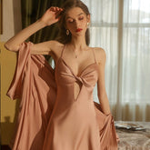 Four Seasons New Women's Sexy Lingerie Nightgown Satin Thin Backless Nightdress Smooth Bathrobe Femme Sleepwear Pijamas