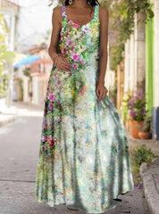 Vintage Summer Butterfly Print Dress Women Super Oversized Boho Clothes Beach Sleeveless Long Dress Casual 5XL Plus Size Dresses