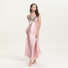 Women's pajamas long home clothes suspenders thin section silk lace sexy V-neck nightdress