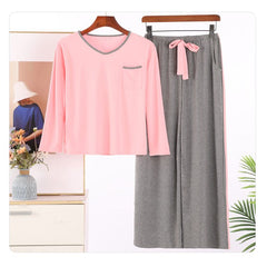 Pajamas with chest pads women's spring and autumn long-sleeved trousers two-piece set can be worn outside casual home wear suit