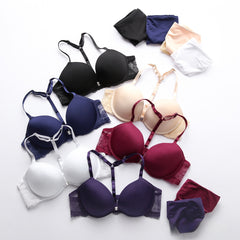 Simple glossy Y-shaped beautiful back front buckle underwear push-up bra set 32-38AB