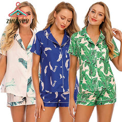 ZHUISHU Fashion Fresh Women Fresh 2pcs Pajamas Short Sleeve Shorts Button Housewear Summer Pajamas Nightwear Nightgown S25