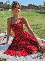 Printed Summer Dress Confetti Heart Print Cross Tie Backless Camouflage Dress Printed Boho Beach Dress Sundress