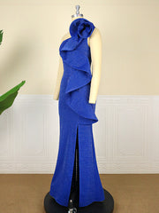 one shoulder open back ruffle body dress slit maxi dress banquet evening dress one shoulder dress