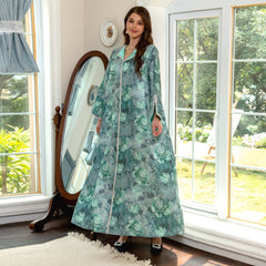 الشرق الأوسط المملكة العربية السعودية دبي عمان فستان المرأة المسلمة جلابية موضة الأزهار طباعة الساتان اللون مطابقة الماس مطعمة رداء