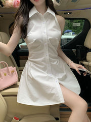 Sexy Mini Ladies Fashion Temperament Minimalist Korean Style Chic Summer Casual Sleeveless Dress Elegant Woman 2*8