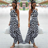Summer Maxi Long Dress New Fashion Women Boho Striped Sleeveless Beach Style Strap Sundress Vestidos For Female