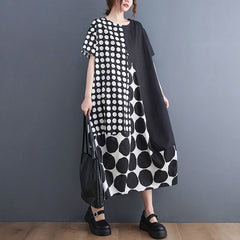 Women's western-style skirt Korean style summer literary and artistic large size and thin wave point stitching mid-length dress