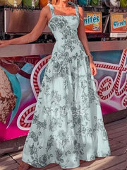 2023 summer new European and American women's temperament elegant suspenders tube top waist print large dress