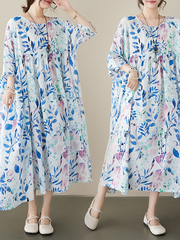 2023 Large size foreign trade middle-aged and elderly mothers' clothing, pastoral and elegant beach skirt, pullover short sleeved dress