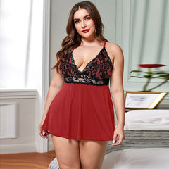 CyiExi Women Sexy Nightgown Set Plus Size Lace See Through Lingerie Dress + Thong 2 Pieces Sets Sleepwear Ladies Night Clothing