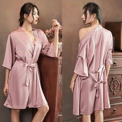 Women Robe Sets Silk Bathrobe Sexy Lingerie Satin Kimono Gown Two Piece Set Summer Nightgown New Bridal Wedding Gift