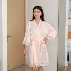 الجليد الحرير ثوب النوم النساء البشكير بلون الخامس الرقبة الدانتيل باس النوم بيجامة من الحرير سترة السيدات Homewear