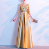 Ladies Long V Neck Mid Sleeve Sequin Fashion Evening Dress LX516