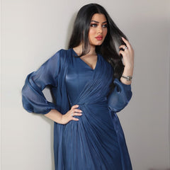 Modest bright silk satin dress robe fashion abaya soft two-piece