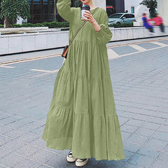 ZANZEA Elegant Long Sleeve V Neck Shirt Dress Women Casual Button Solid Ruffle Sundress Oversize Holiday Vestido Korean Kaftan