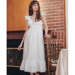 بيجامة دانتيل أنيقة لباس النوم مع وسادة صدر فستان قطني للخدمة المنزلية