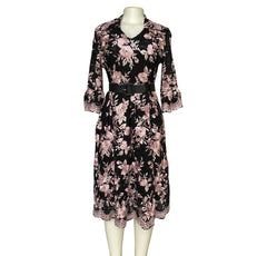 European and American hot-selling lace flowers V-neck waist A-line dress African temperament commuter dress with belt