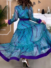 Cyan Elegant Geometric Stitching Bandage Dress