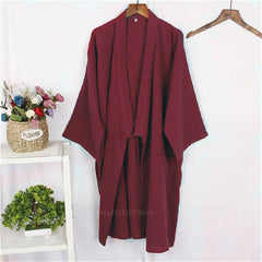 Adult Japanese Style Traditional Kiimoono Pajamas Solid Cotton Sleepwear for Women Men Haori Yukata Bathrobe Home Clothing