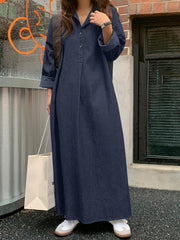 ZANZEA Women Street Fashion Denim Dress Solid Long Sleeve Lapel Shirtdress Spring Elegant Button Loose Maxi Robe Vintage Vestido