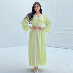 New Fashion Ladies Dress Middle East Dubai Elegant Chiffon Long Skirt Hand Beaded Modest Style Trend Ladies Kuwait