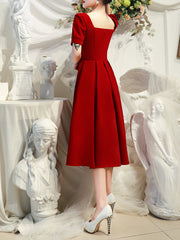 Ladies mid-length maroon simple birthday party dress banquet evening dress holiday dress dress