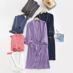 Cotton bathrobe, female nightgown, male sweat steaming suit, couple pajamas, summer long-sleeved thin yukata, absorbent bath suit, home service