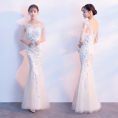 Best-selling new evening dress female 2023 new champagne color banquet noble temperament host long fishtail party dress slim