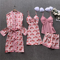 European and American style home service suit women's lace stitching suspender nightdress five-piece