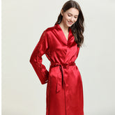 Women's pajamas silk nightgown lace sexy long nightgown bathrobe solid color home clothes