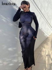 Hawthaw Women Long Sleeve Party Club Bodycon Streetwear Fall Long Dress 2022 Autumn Clothes Wholesale Items For Business
