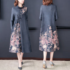 Suede looks young mother autumn women's long-sleeved dress bottoming plus size long skirt middle-aged and elderly women's clothing