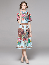 Real shot spot European and American fashion all-match waist slimming positioning printed short-sleeved dress