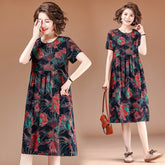 2021 middle-aged and elderly floral cotton silk dress mother summer cotton silk nightdress