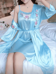 New product ladies pajamas sexy silk suspender nightdress + nightgown two-piece home service