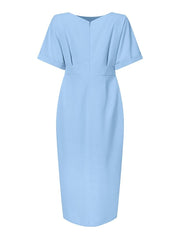 VONDA Summer Dress Women Short Sleeve Casual Solid Color Elegant Midi Sundress O Neck Loose Zipper Split Party Vestidos