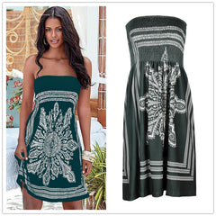 Retro Print Sexy Strapless Dress 2023 Summer Women's Casual Loose High Waist Dress Vestidos Boho Beach Dress Festa