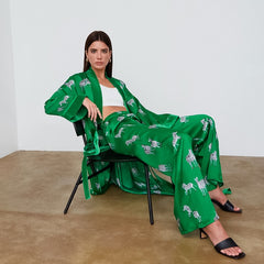 Sleepwear Women Pajama Sets Womens Outfits Animal Print Zebra Pattren Trouser Suits Satin Women's Nightgown Flare Sleeve Nightie