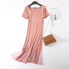 New summer night wear dress women nightgowns short sleeve cotton sleepwear nightdress ladies bottom dresses mesh long shirt