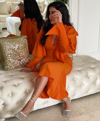 Orange Satin Neck Tie Mermaid Dress