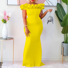 European and American women's solid color mermaid skirt with wooden ears slim-fitting evening dress African long skirt