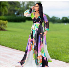 Chiffon Long Sleeve Digital Print European and American Style Dress Women's