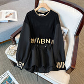 Design sense splicing dress 2023 autumn new large size women's dress for fat mm slimming and age-reducing temperament skirt