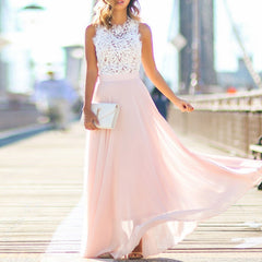 فستان الشاطئ المجوف للسيدات بوهو بدون أكمام فساتين الحفلات الطويلة