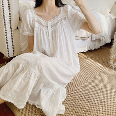 Sleepwear Women Cotton Peignoir White Short Sleeve Victorian Long Night Dress Romantic Vintage Nightgowns Homewear
