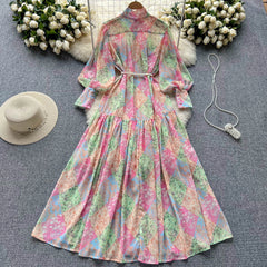 فستان بياقة واسعة من الشيفون المطبوع عالي الجودة